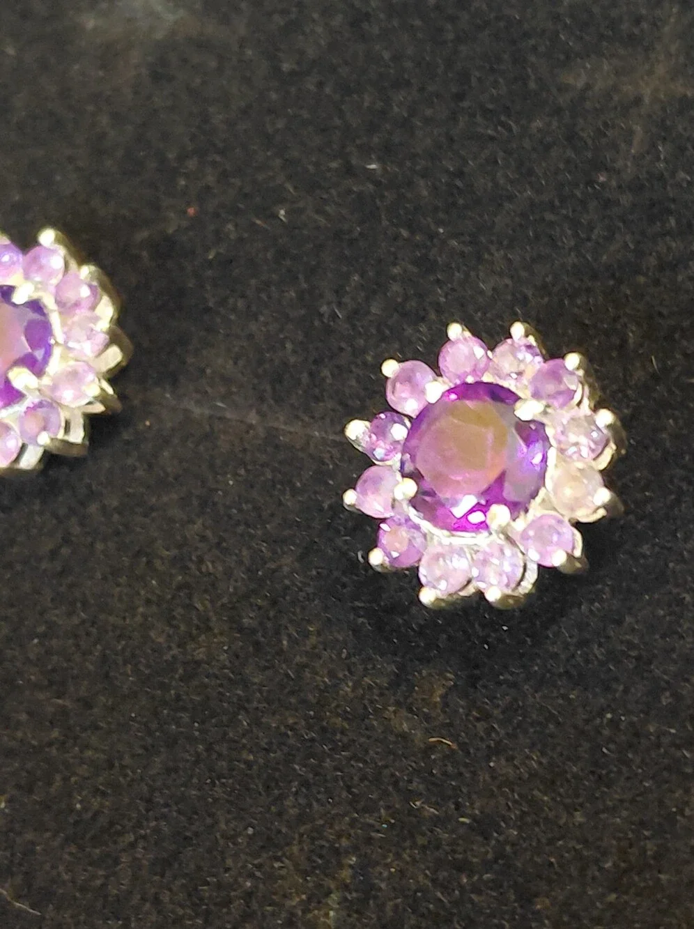 Dainty Amethyst Flower Silver Stud Earrings